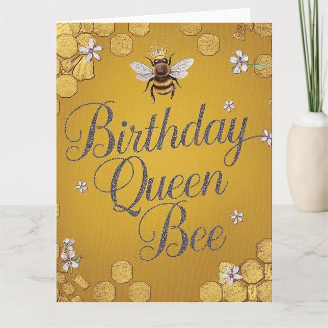 Birthday Queen Bee - Stilvolle Gold Honeycomb Desi Karte (Vorderseite)