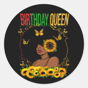 Birthday Queen Black Woman Runder Aufkleber