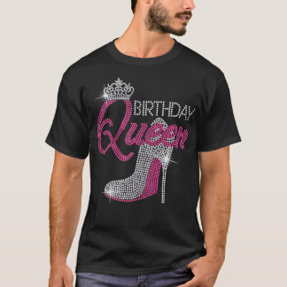 Birthday Queen Cursive Shoes Rhinestones für Fraue T-Shirt