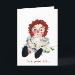 Birthday Rag Doll for sister Karte<br><div class="desc">Old rag doll with daisy bouquet on white for sister's birthday</div>