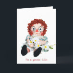 Birthday Rag Doll for sister Karte<br><div class="desc">Old rag doll with daisy bouquet on white for sister's birthday</div>
