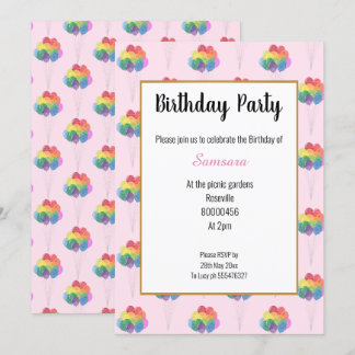 BIRTHDAY RAINBOW BALLOONS GEBURTSTAGLICHE EINLADUN EINLADUNG