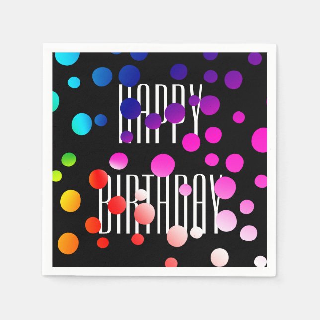 Birthday Rainbow Dots auf Black Serviette (Vorderseite)