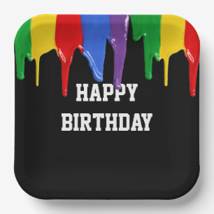 Birthday Rainbow Paints Tropfen Pappteller