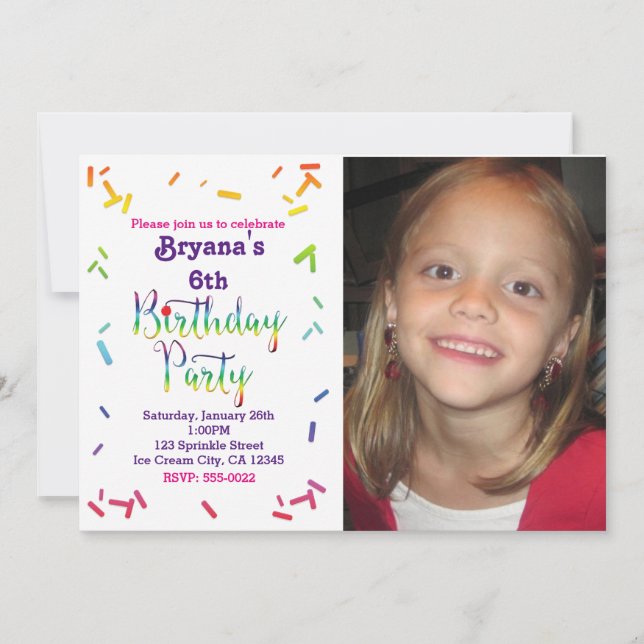 Birthday Rainbow Sprinkles Party Foto Einladung (Vorderseite)