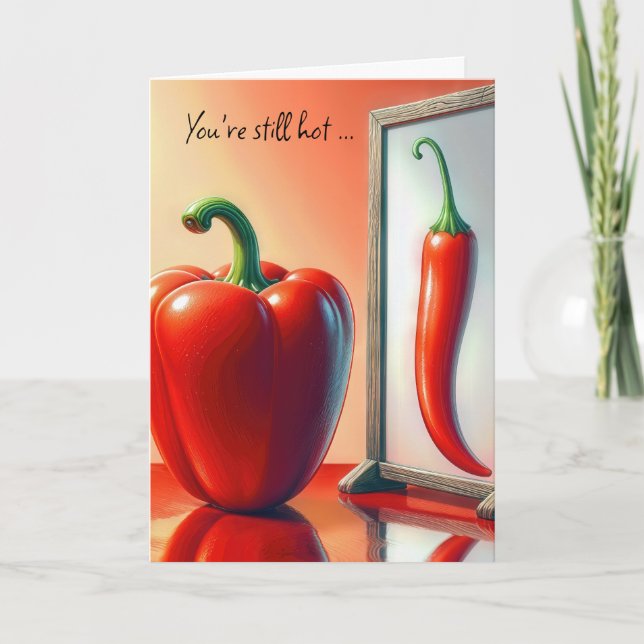 Birthday Red Bell Pepper Blick in einen Spiegel Karte (Vorderseite)