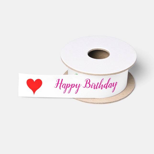 Birthday Red Hearts Pink Green Blue  Satinband (Spule)