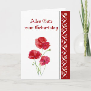 Birthday, Red Poppies, Garden Flowers German Karte