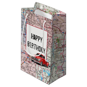 Birthday Red Retro Truck auf Karte Kleine Geschenktüte