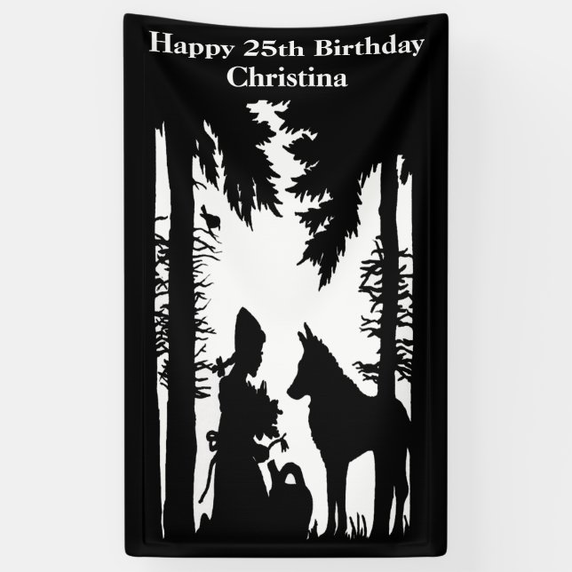 Birthday Red Riding Hood Wolf Black Silhouette Banner (Vertikal)