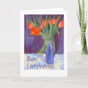 Birthday Red Tulips Card - Italian Greeting Karte