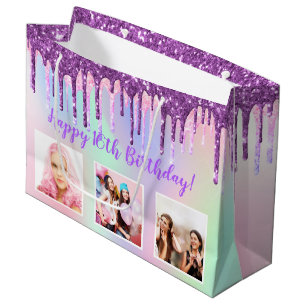 Birthday Regenbogen lila Glitzer Tropfen kundenspe Große Geschenktüte