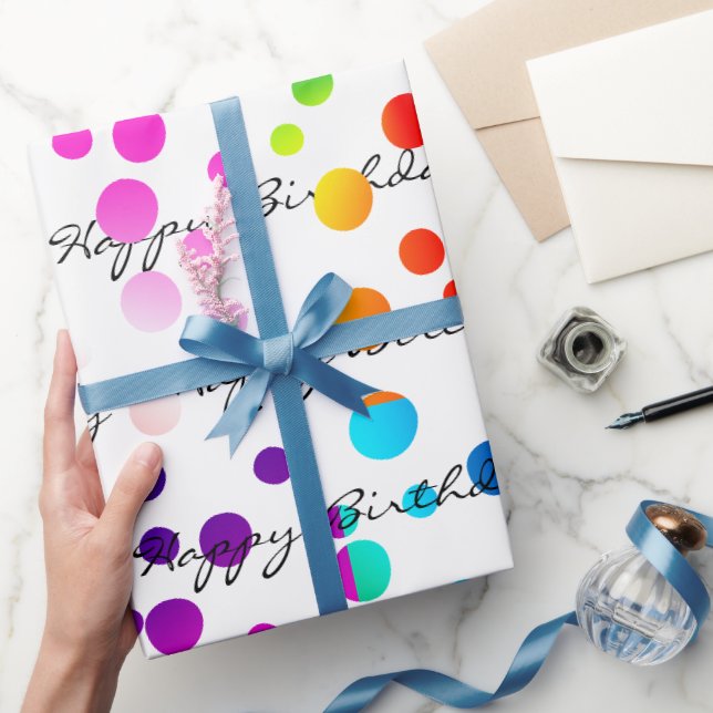 Birthday Regenbogen Punkte auf weiß Geschenkpapier (Schenken)