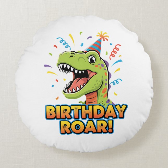 Birthday Roar Cute Dinosaur Birthday Party Design Rundes Kissen (Vorderseite)