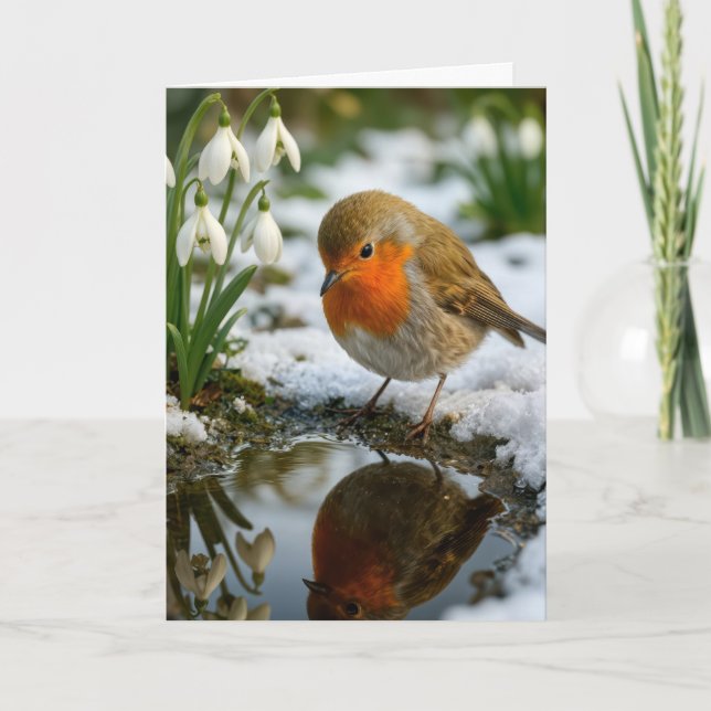 Birthday Robin with Snowdrops Karte (Vorderseite)
