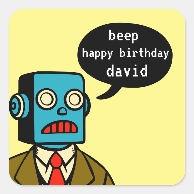 Birthday Robot Quadratischer Aufkleber (Vorderseite)