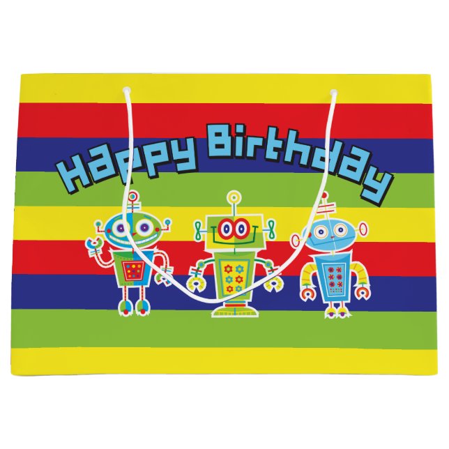 Birthday Robots Große Geschenktasche Geschenktüte (Vorderseite)