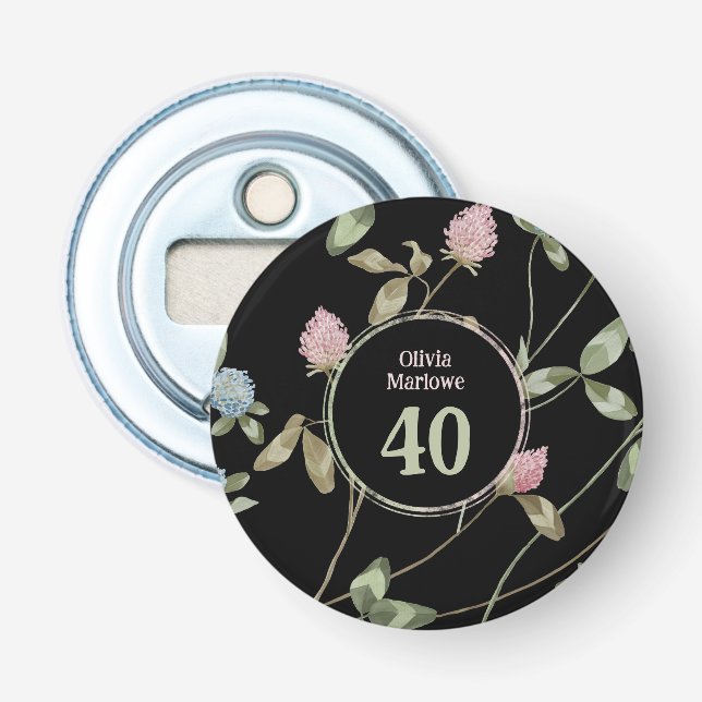 Birthday Romantic Black Pink Klee Blume Flaschenöffner (Vorderseite)