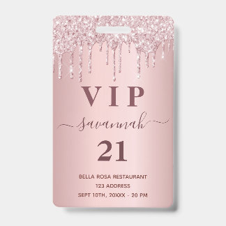 Birthday Rosa Glitzer Tropfen Name vip Ausweis