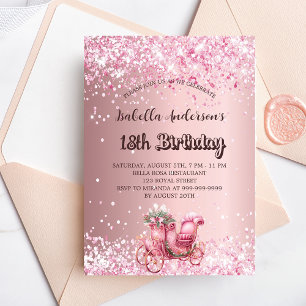 Birthday rosa Kutsche elegant Mädchen Einladungspostkarte