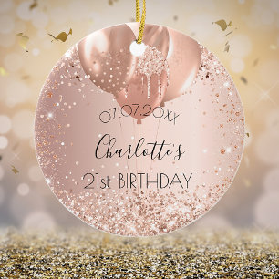 Birthday Rose Gold Blush Glitter Namensballons Keramik Ornament