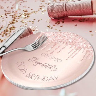 Birthday rose gold glitter drips glamouros name pappteller