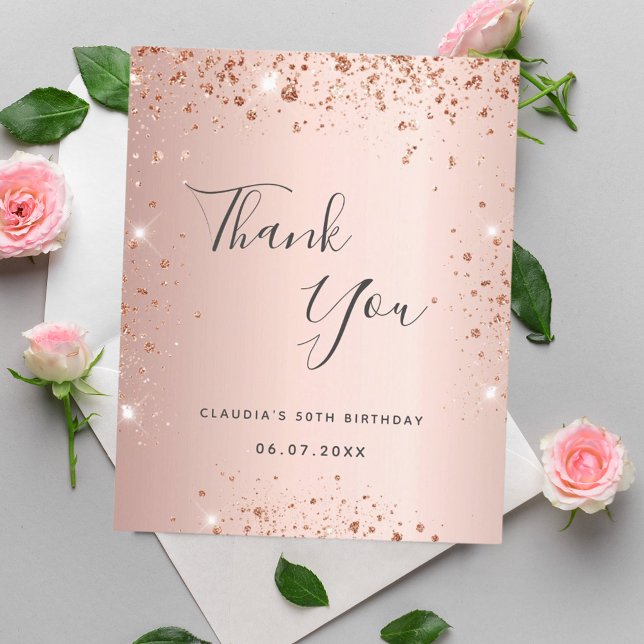 Birthday Rose Gold Glitter Thank you Card (Von Creator hochgeladen)