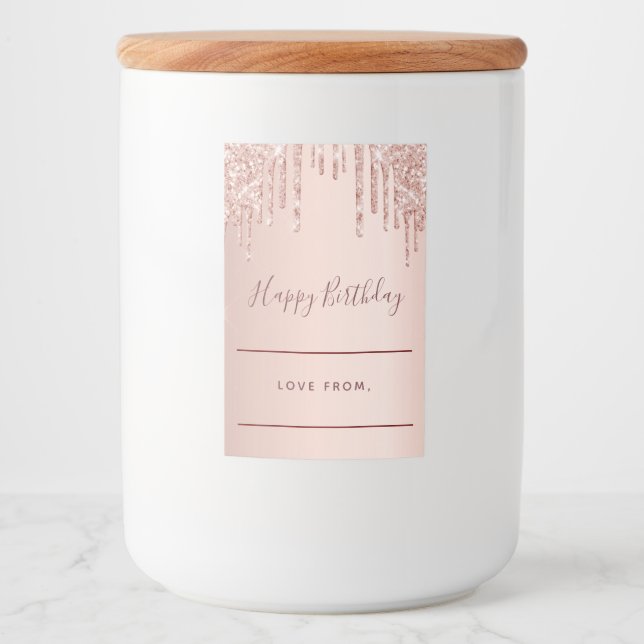 Birthday Rose Gold Glitzer Rosa Funkeln hausgemach Lebensmitteletikett (Vorderseite)