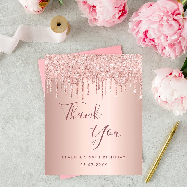 Birthday Rose Gold Glitzer Tropfen Danke Budget Flyer (Von Creator hochgeladen)