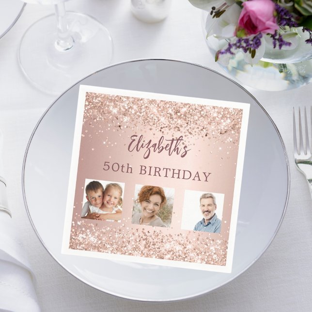 Birthday Rose Gold Konfetti Foto Serviette (Von Creator hochgeladen)