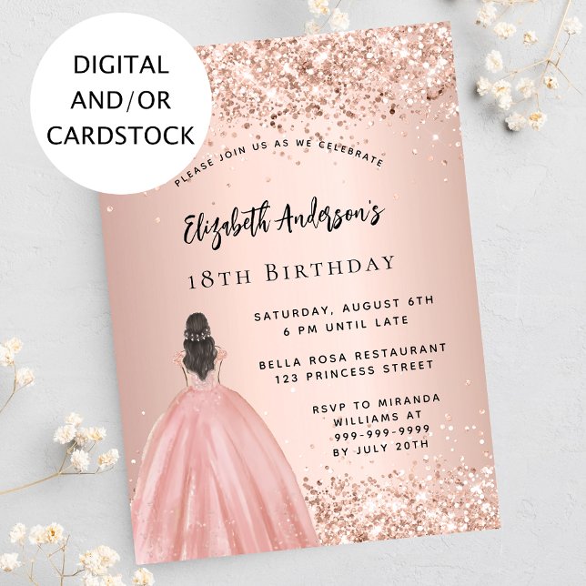 Birthday Rose Gold Konfetti Prinzessin Kleid Einladung (Von Creator hochgeladen)