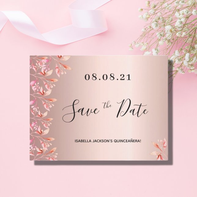 Birthday Rose Gold rosa Florieren Save the Date Postkarte (Von Creator hochgeladen)