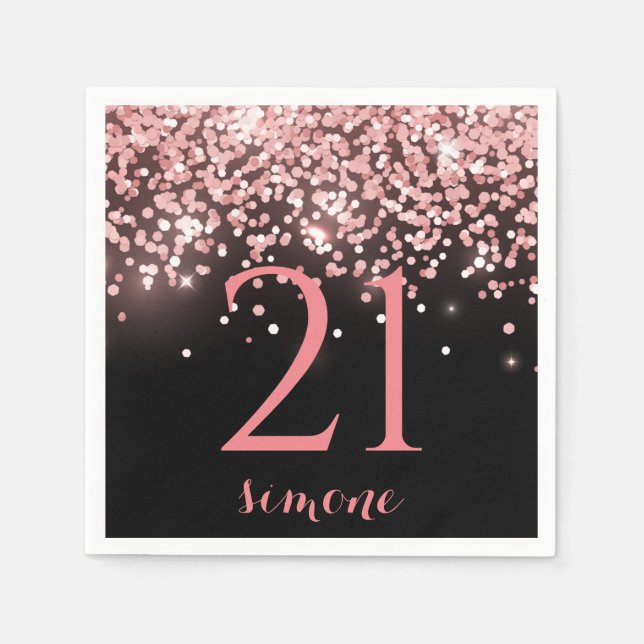 Birthday Rose Gold Rosa Glitzer Glam 21. Serviette (Vorderseite)