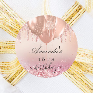 Birthday Rose Gold Rosa Rosa Name Ballon Runder Aufkleber