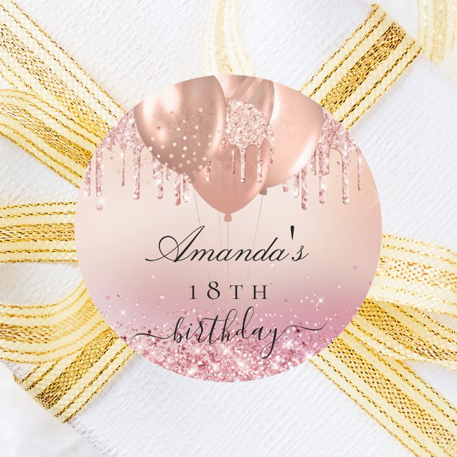Birthday Rose Gold Rosa Rosa Name Ballon Runder Aufkleber (Von Creator hochgeladen)
