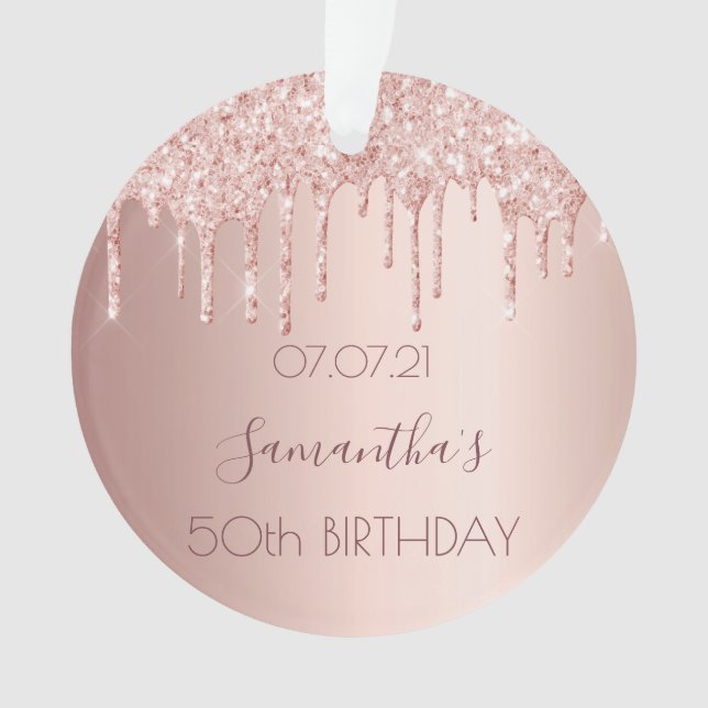 Birthday Rose Gold Rose Glitzer Tropfen Ornament (Vorderseite)