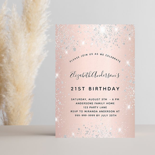 Birthday Rose gold Schwarz Glitzer Luxus Einladung (Von Creator hochgeladen)