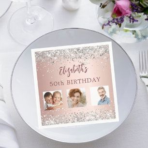Birthday Rose Gold Silber Konfetti Foto Serviette