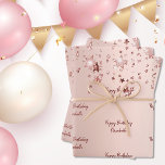 Birthday rose gold stars pink sparkle monogram geschenkpapier set<br><div class="desc">Elegant,  classic,  glamorous and feminine style party wrapping sheets. A girly pink,  rose gold faux metallic looking background decorated with rose gold and pink stars.  Personalize and add a name.  A modern hand lettered style script.</div>