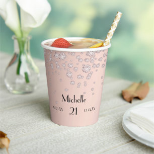 Birthday Rose Goldblush Name Diamanten Pappbecher