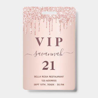 Birthday Rose Goldblüte Glitzer Tropfen Vip Ausweis