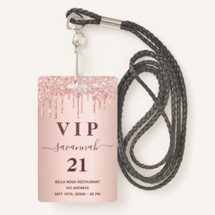 Birthday Rose Goldblüte Glitzer Tropfen Vip Ausweis