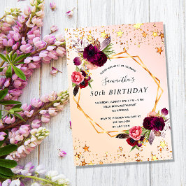 Birthday Rose Goldfloralen Bordeaux Einladung Postkarte