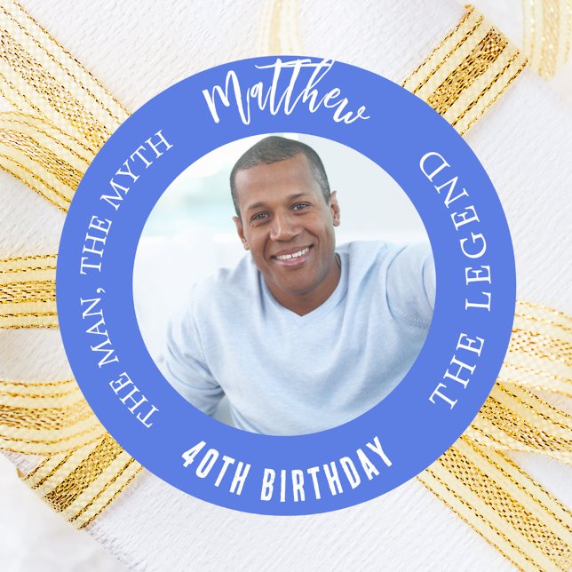Birthday Royal Blue Foto Man Mythos Legende Runder Aufkleber (Von Creator hochgeladen)