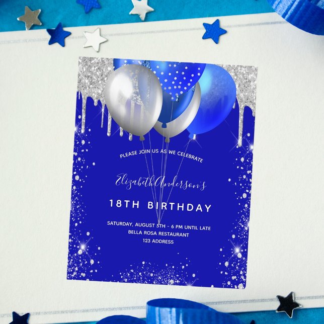 Birthday Royal Blue Silver Einladung (Von Creator hochgeladen)