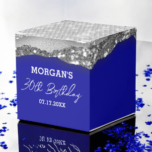 Birthday Royal Blue Silver Glitzer Name Vielen Dan Geschenkschachtel