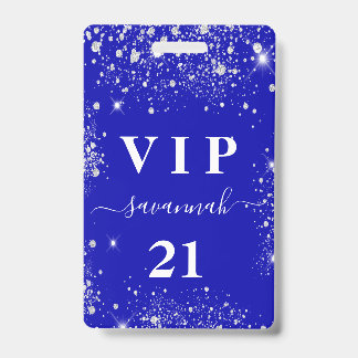 Birthday Royal Blue Silver Glitzer Vip Einladung Ausweis