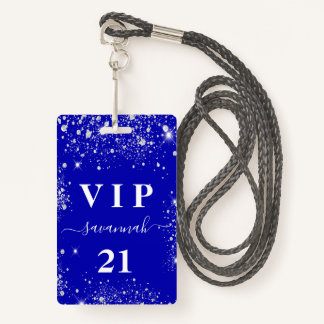 Birthday Royal Blue Silver Glitzer Vip Einladung Ausweis
