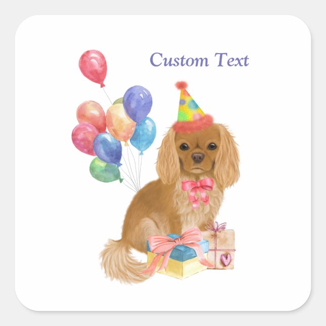 Birthday Ruby Cavalier King Charles Spaniel Quadratischer Aufkleber (Vorderseite)