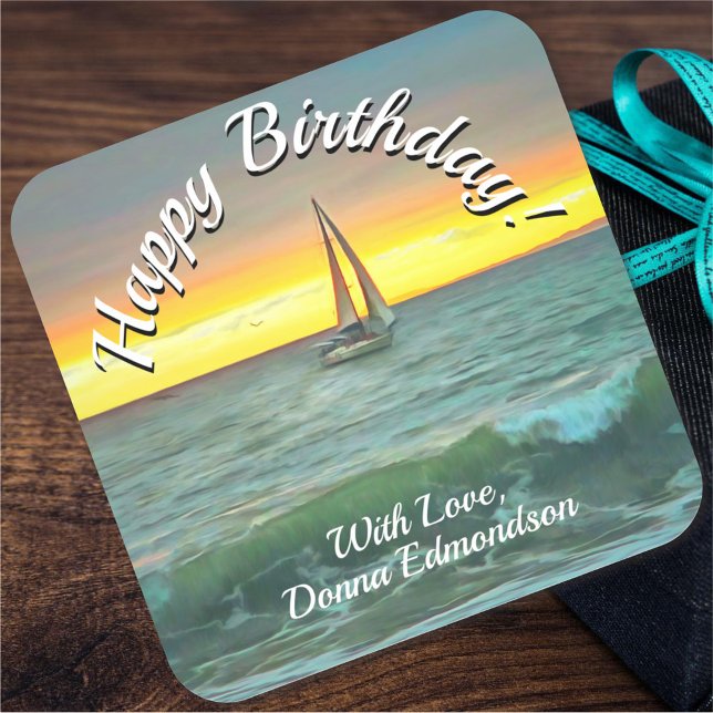 Birthday Sailboat on Banderas Bay 0884 Quadratischer Aufkleber (Von Creator hochgeladen)